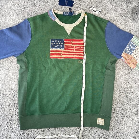 $268 Polo Ralph Lauren Country Flag Patchwork Quilted Sweatshirt Size Large Men - Picture 8 of 9